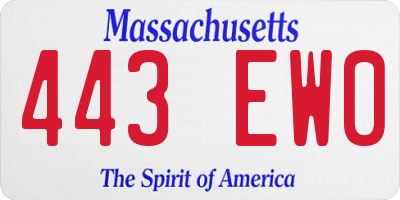 MA license plate 443EW0