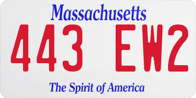 MA license plate 443EW2