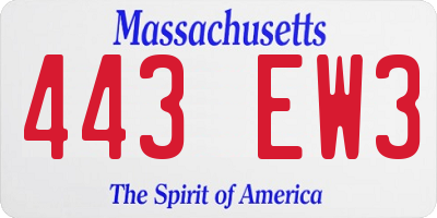 MA license plate 443EW3