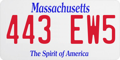 MA license plate 443EW5