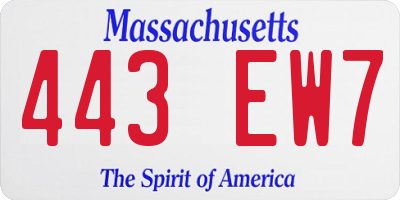 MA license plate 443EW7