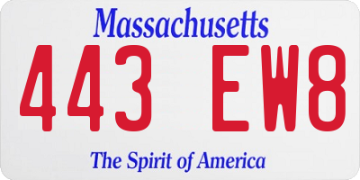 MA license plate 443EW8
