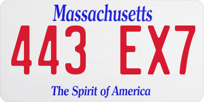 MA license plate 443EX7