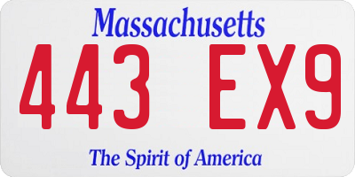 MA license plate 443EX9