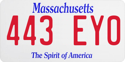 MA license plate 443EY0