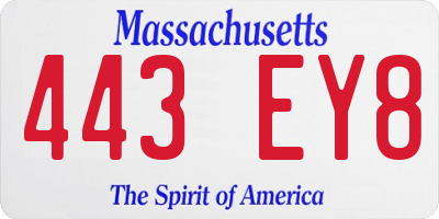 MA license plate 443EY8