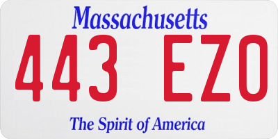 MA license plate 443EZ0