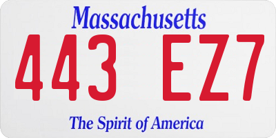MA license plate 443EZ7