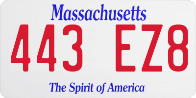 MA license plate 443EZ8
