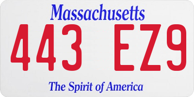 MA license plate 443EZ9