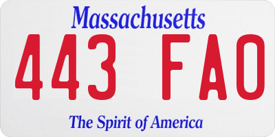 MA license plate 443FA0