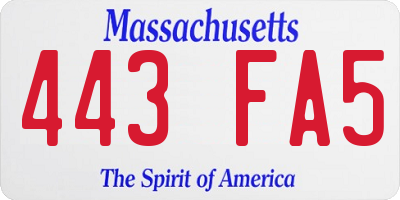 MA license plate 443FA5