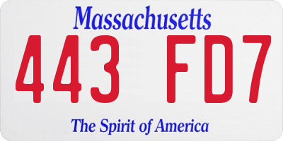 MA license plate 443FD7