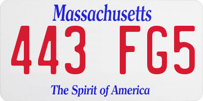MA license plate 443FG5