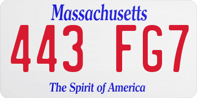 MA license plate 443FG7
