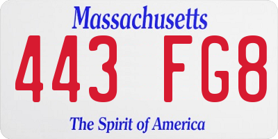 MA license plate 443FG8