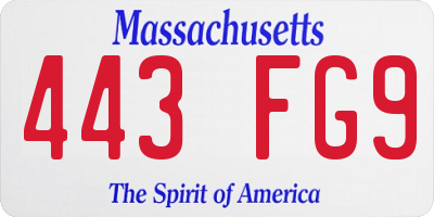 MA license plate 443FG9