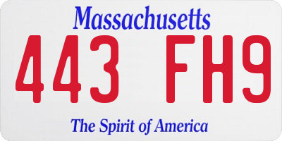 MA license plate 443FH9