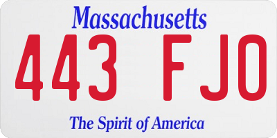 MA license plate 443FJ0