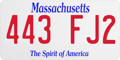 MA license plate 443FJ2