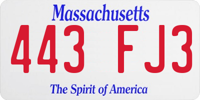 MA license plate 443FJ3