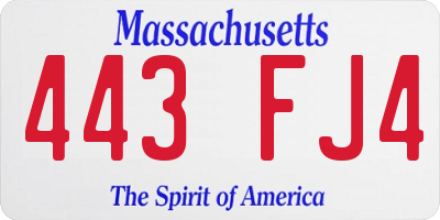 MA license plate 443FJ4