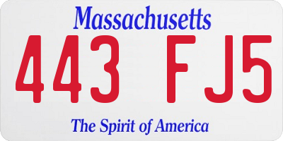 MA license plate 443FJ5