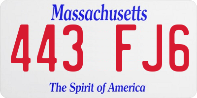 MA license plate 443FJ6