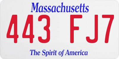 MA license plate 443FJ7