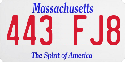 MA license plate 443FJ8