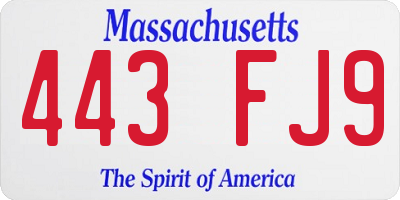 MA license plate 443FJ9