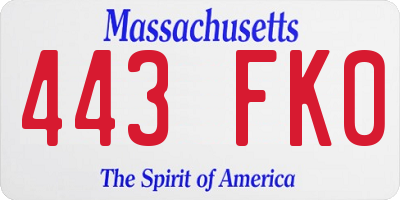 MA license plate 443FK0