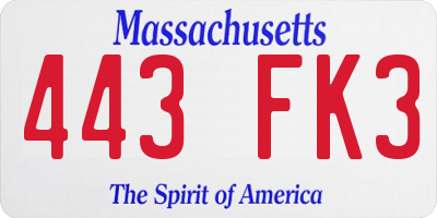 MA license plate 443FK3