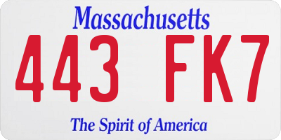 MA license plate 443FK7
