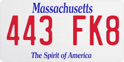 MA license plate 443FK8
