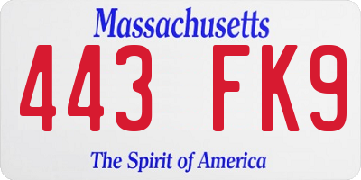MA license plate 443FK9