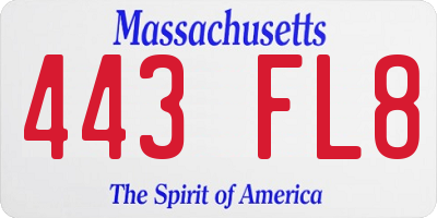 MA license plate 443FL8