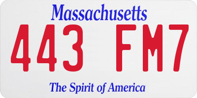 MA license plate 443FM7