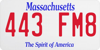 MA license plate 443FM8