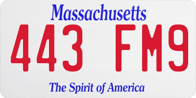 MA license plate 443FM9