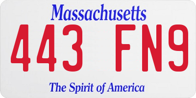 MA license plate 443FN9