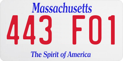 MA license plate 443FO1