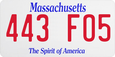 MA license plate 443FO5