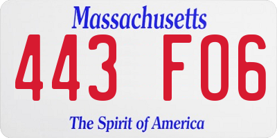 MA license plate 443FO6