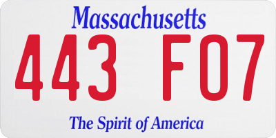 MA license plate 443FO7