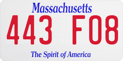 MA license plate 443FO8