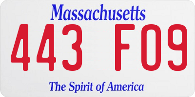 MA license plate 443FO9
