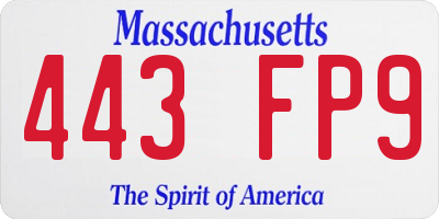 MA license plate 443FP9