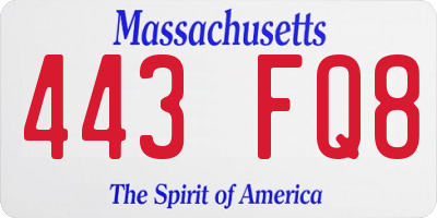 MA license plate 443FQ8