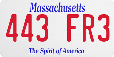 MA license plate 443FR3